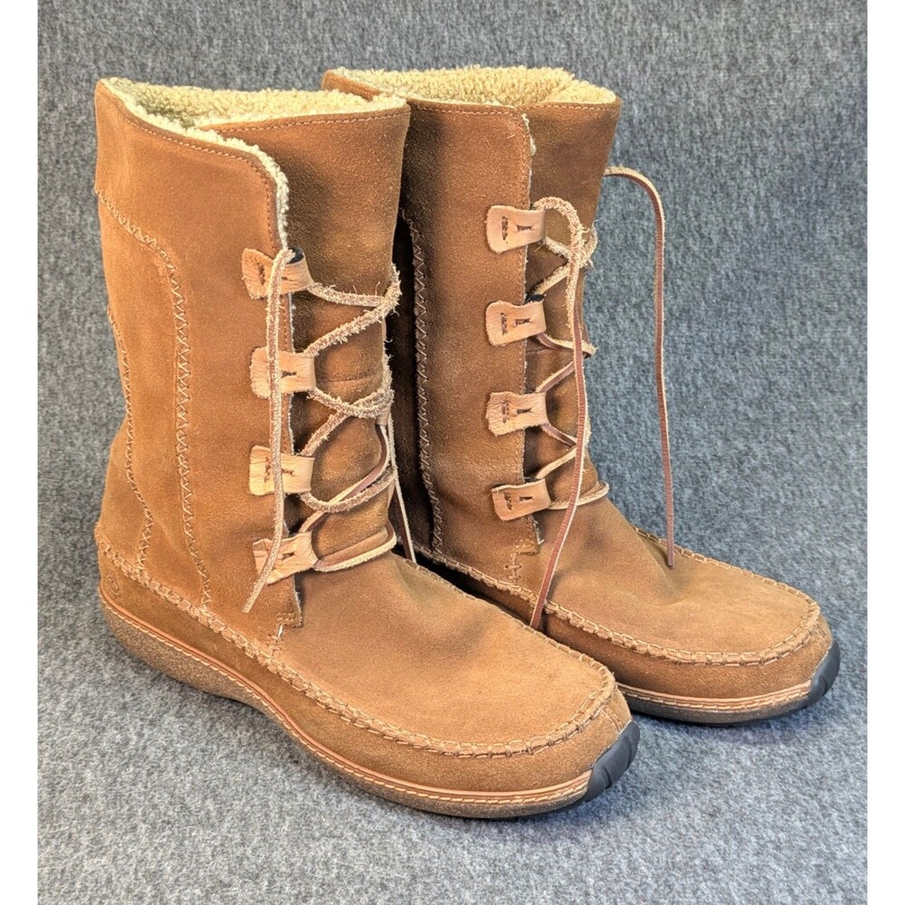 Timberland 61671 Reykir Ghillie Tan Suede Shearling Boots Womens 8M Waterproof